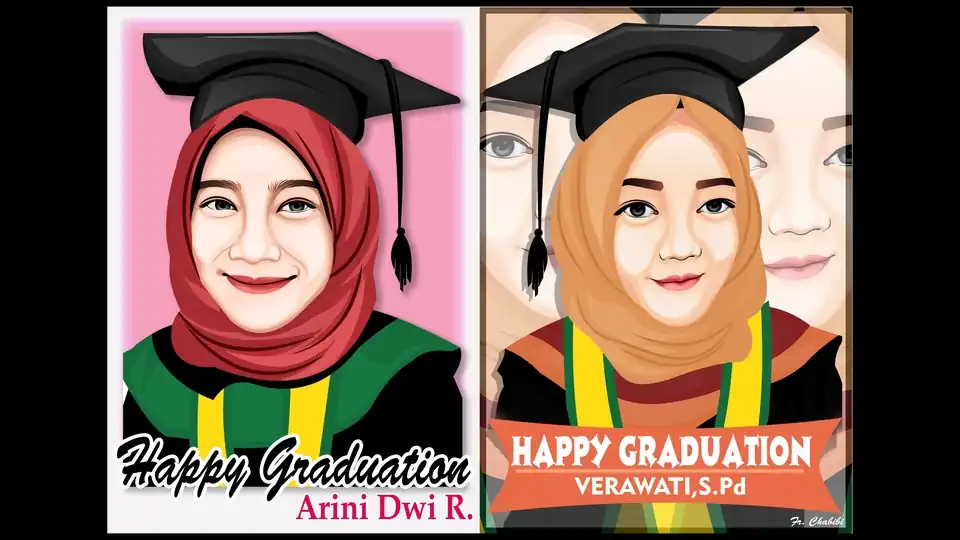 Jasa Ilustrasi Kartun Wisuda Murah - Gambar Potret, Profesional, Bergaransi