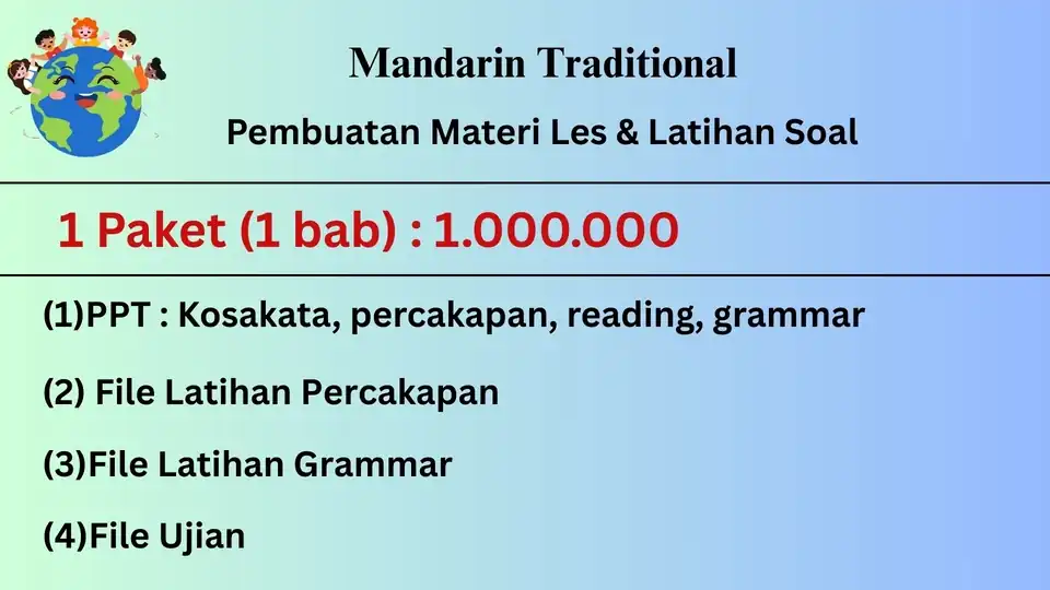 Jasa Pembuatan Materi Les Mandarin Traditional - Kursus Bahasa, Profesional, Bergaransi