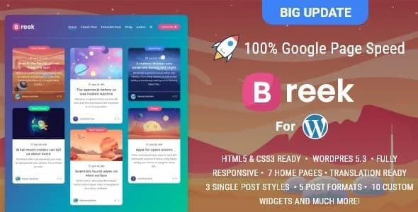 Jual Breek WordPress Theme 4.1.0 Minimal Masonry Theme Siap Pakai, Full Garansi
