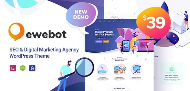 Jual Ewebot WordPress theme 3.1.7 SEO Marketing Digital Agency Theme Full Garansi, Siap Pakai