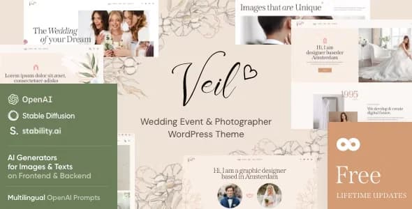 Jual Veil Wedding Event & Photographer WordPress Theme 1.5 Profesional, Resmi