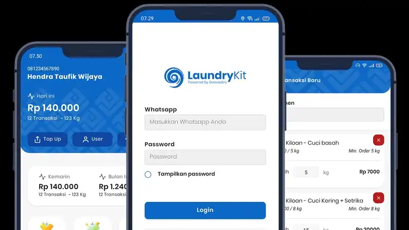Jasa Aplikasi Laundry terintegrasi dengan Payment Gateway + WhatsApp - Aplikasi Ponsel, Profesional, Bergaransi