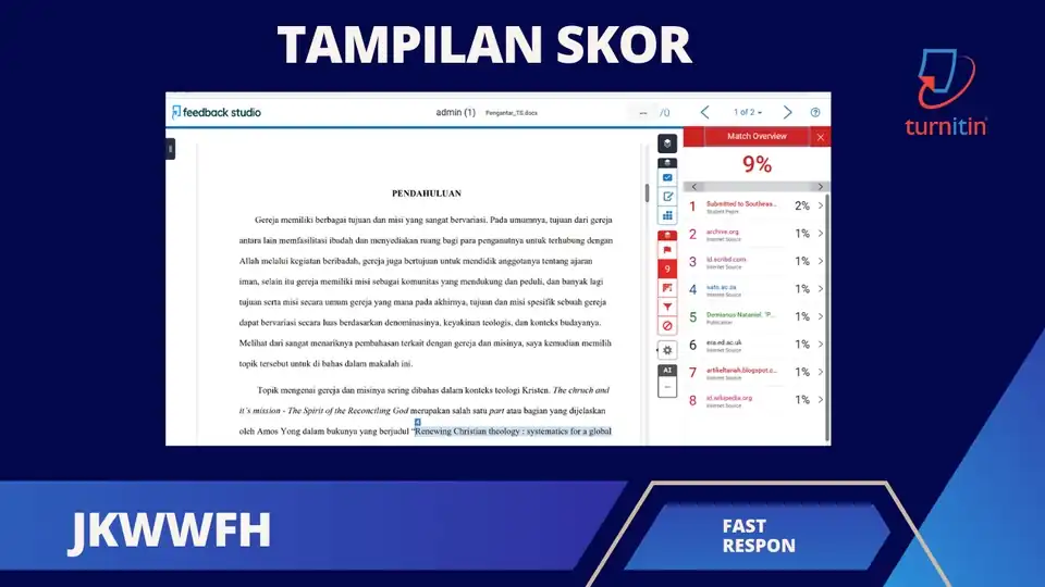 Jasa CEK TURNITIN NO REPOSITORI | CEK PLAGIASI TERCEPAT 2 MENIT SELESAI - Turnitin, Profesional, Bergaransi