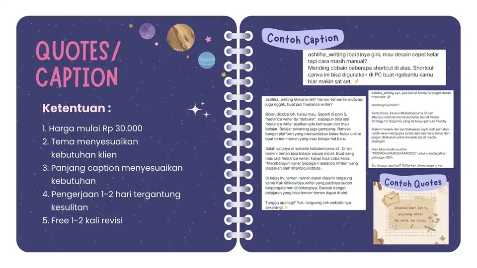 Jasa Creative Writing (Quotes/Caption) - Caption Sosial Media, Profesional, Bergaransi