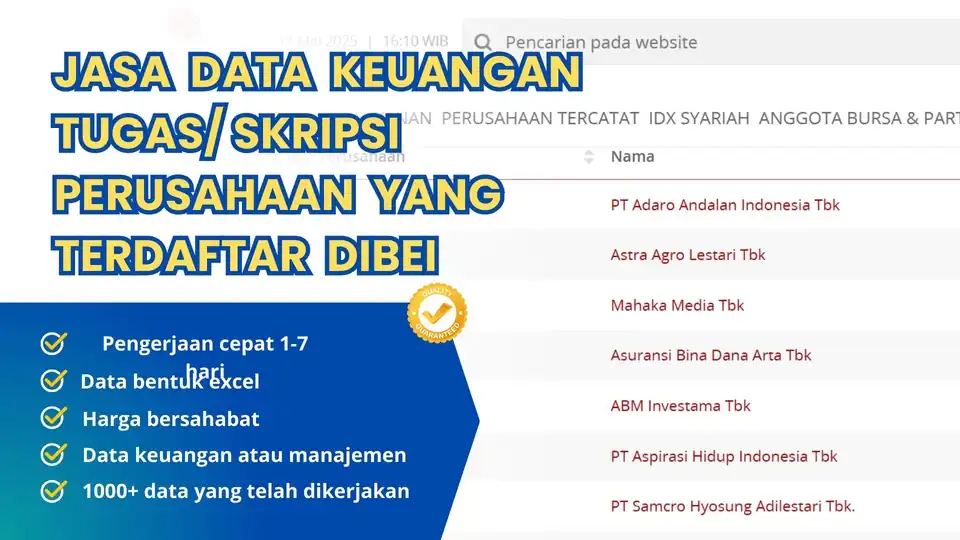Jasa Data Keuangan BEI – Tugas & Skripsi Cepat - Akuntansi dan Keuangan, Profesional, Bergaransi