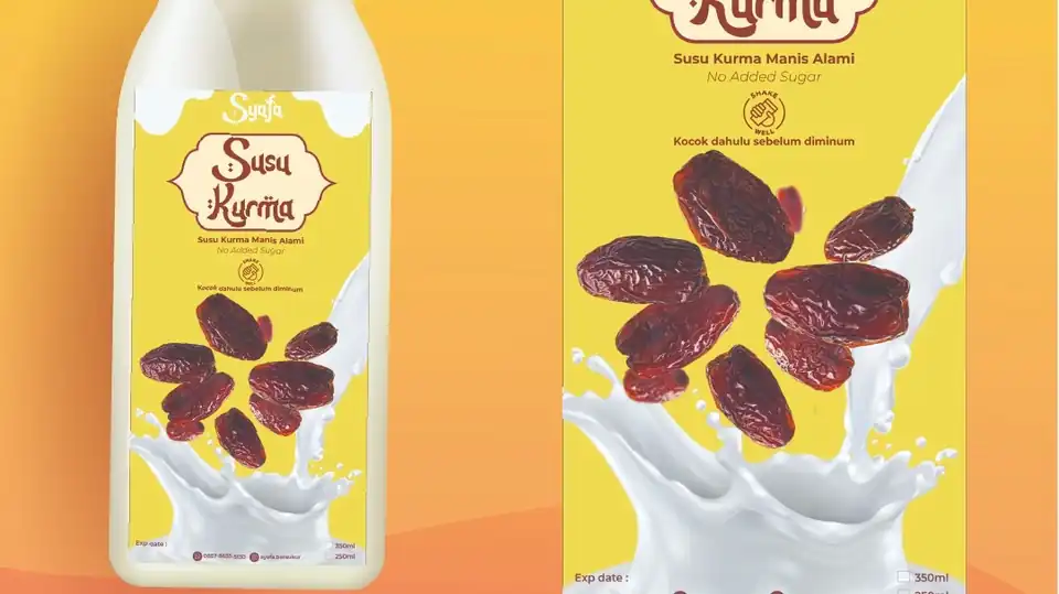 Jasa Desain Botol Susu Kurma Syafa - Desain Stiker, Profesional, Bergaransi