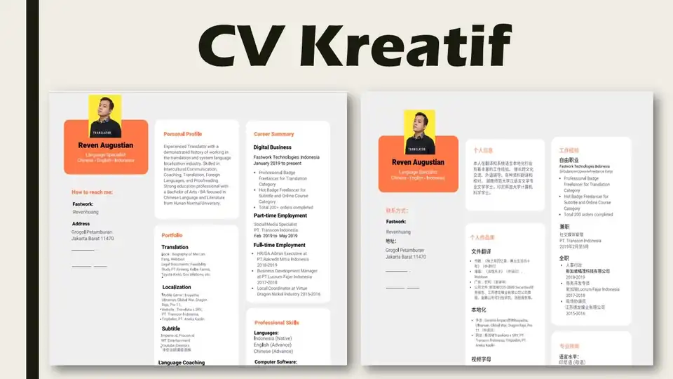 Jasa Desain CV 3 Bahasa, 1 Hari Jadi - Portfolio & Resume, Profesional, Bergaransi