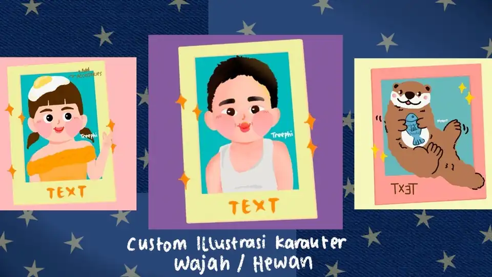 Jasa DESAIN ILUSTRASI KARAKTER FOTO, GAMBAR, WAJAH, dan HEWAN - Gambar Potret, Profesional, Bergaransi