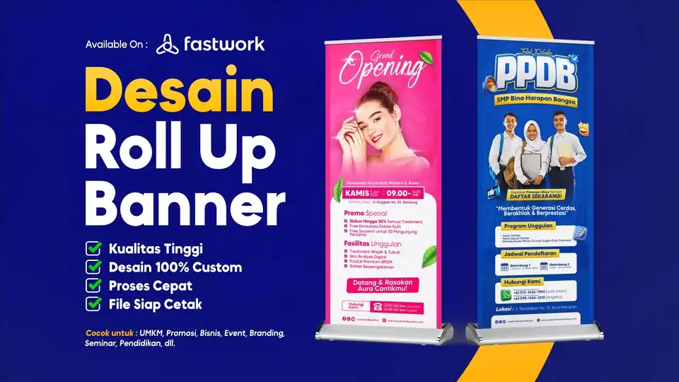 Jasa Desain Roll Up Banner/X Banner/Stand Banner | Profesional, Menarik, & Siap Cetak - Digital Printing, Profesional, B