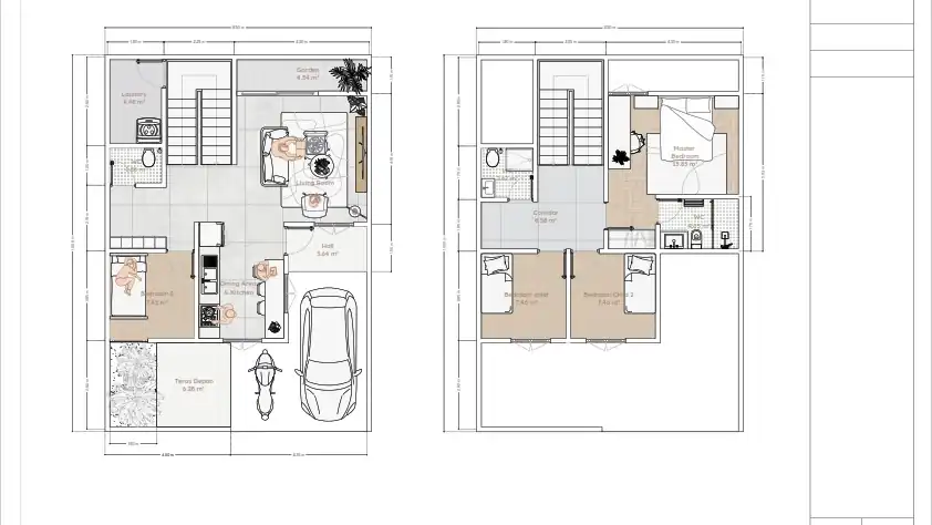 Jasa Desain Rumah 2 Lantai + Denah & 3D Rapi dan Estetis - Denah, Profesional, Bergaransi