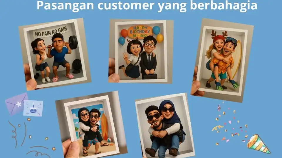 Jasa Edit Foto Couple Jadi Karakter 3D Pixar dengan Konsep Photobooth - Karikatur, Profesional, Bergaransi