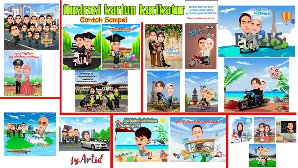 Jasa ilustrasi kartun karikatur wedding couple - Karikatur, Profesional, Bergaransi