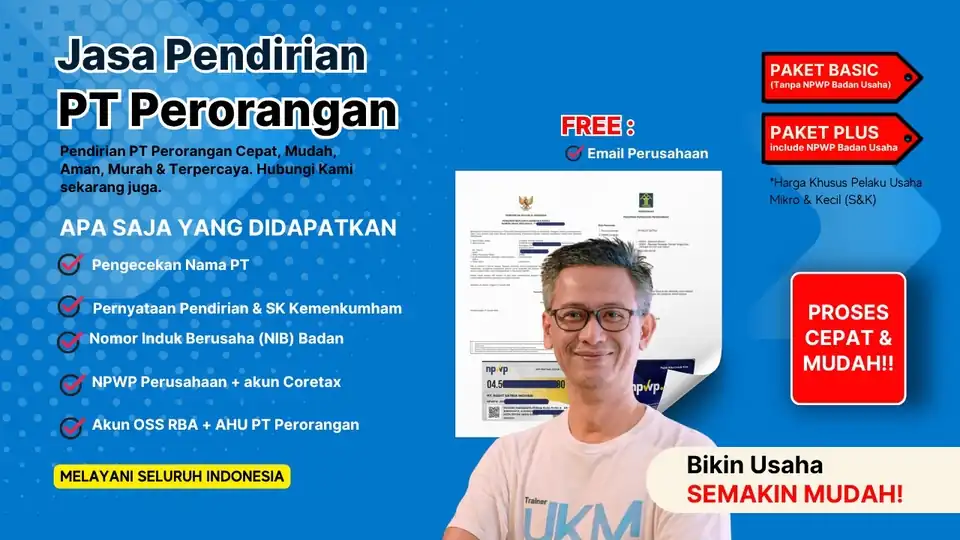 Jasa Pendirian PT PERORANGAN + NOMOR INDUK BERUSAHA (NIB) PT PERORANGAN - Pendirian Usaha, Profesional, Bergaransi