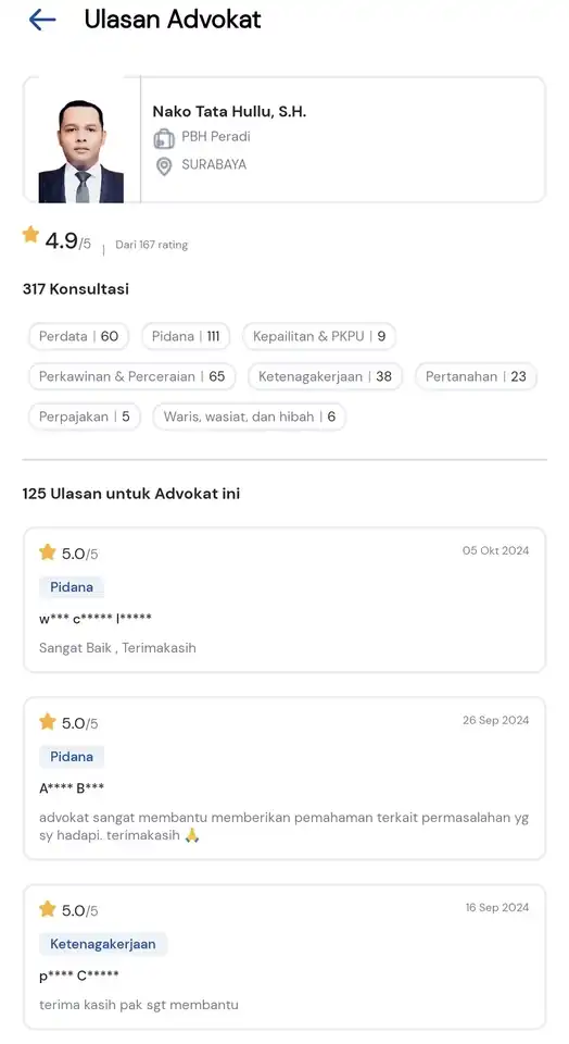 Jasa KONSULTASI HUKUM PIDANA DAN HUKUM PERDATA DENGAN LAWYER PROFESIONAL - Hukum, Profesional, Bergaransi