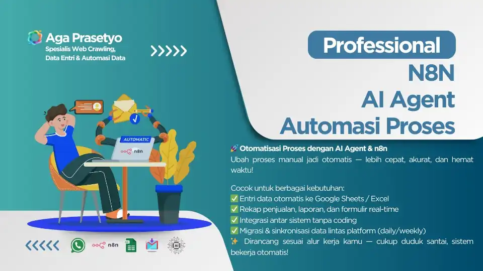 Jasa Otomatisasi Flow dengan n8n + Integrasi AI & Tools Favorit Anda (WhatsApp, Sheets, API, dll) - Aplikasi Desktop, Pr