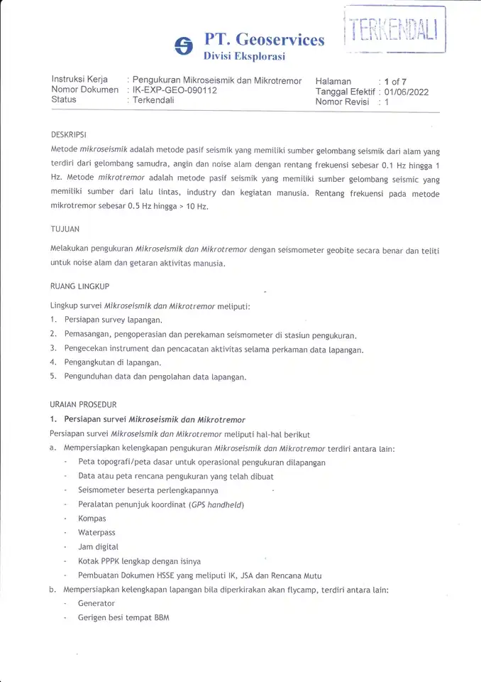 Jasa Pembuatan SOP Pekerjaan meliputi Pekerjaan Project Geofisika, Laboratorium, dan SOP Umum perusahaan. - SOP, Profesi