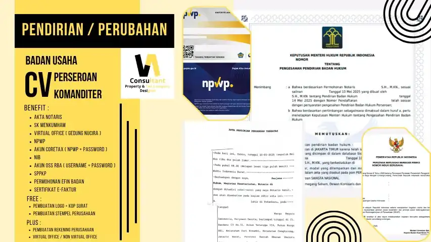 Jasa Pendirian / Perubahan Perseroan Komanditer ( CV ) + Virtual Office - Pendirian Usaha, Profesional, Bergaransi