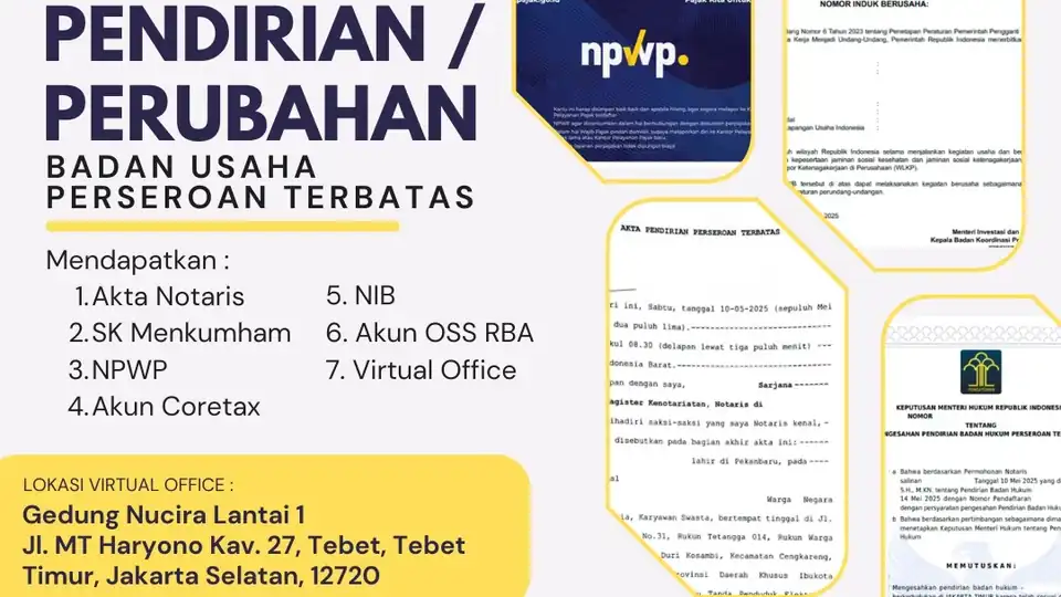 Jasa Pendirian / Perubahan Perseroan Terbatas + Virtual Office - Pendirian Usaha, Profesional, Bergaransi