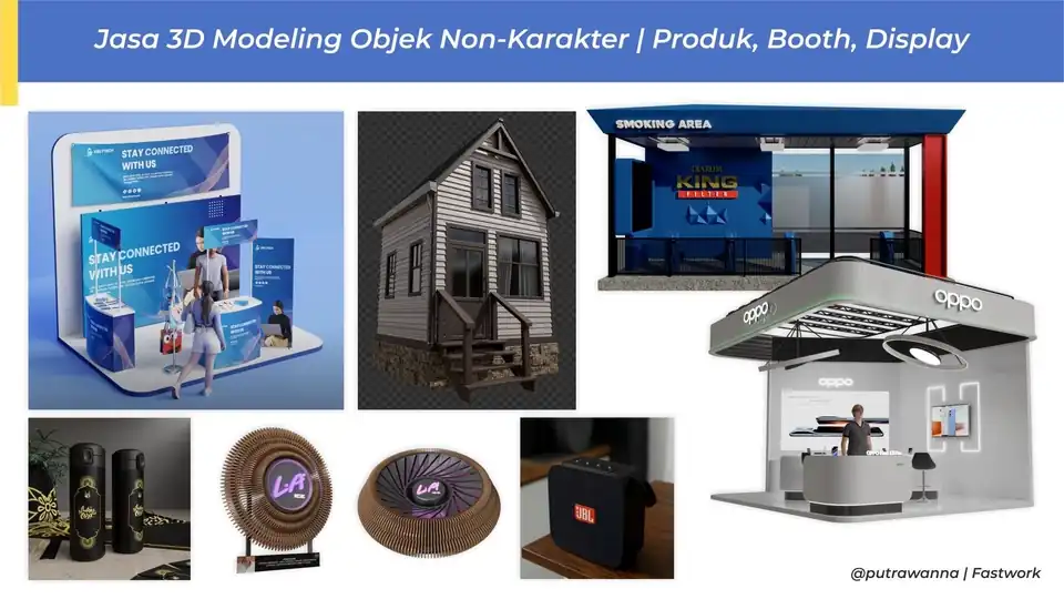 Jasa Spesialis 3D objek: booth, produk, display. Clean look, cocok untuk presentasi & promosi. - Desain Booth & Kios, Pr