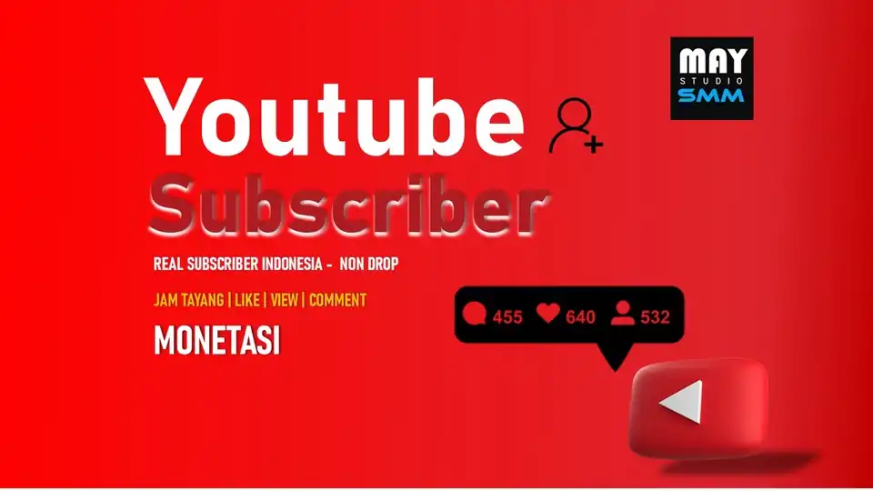 Jasa YOUTUBE SUBSCRIBERS | HIGHT QUALITY | COCOK UNTUK MONETASI - Tambah Followers, Profesional, Bergaransi